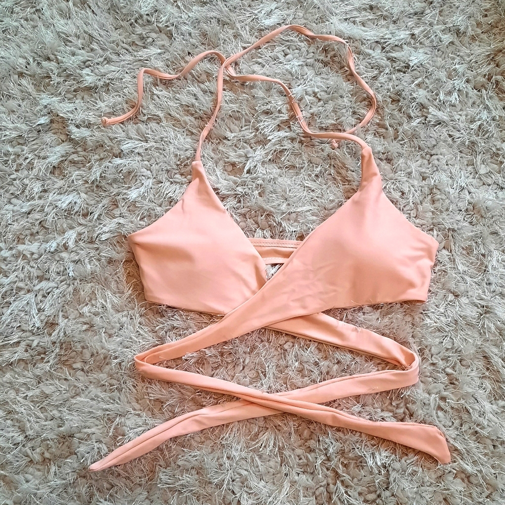 Pink wrap bikini top